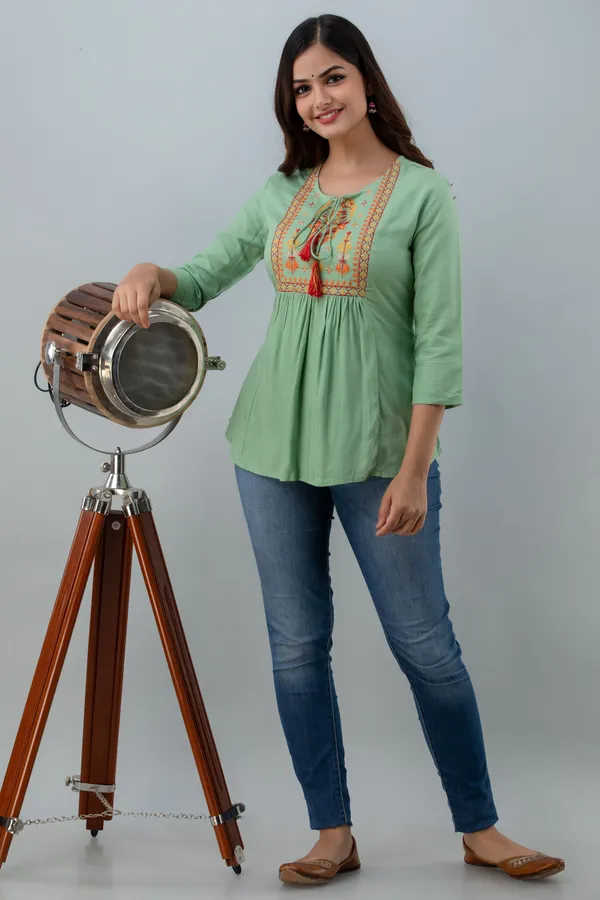 Pista_Green_Women's_Rayon_Embroidered_Regular_Fit_Top